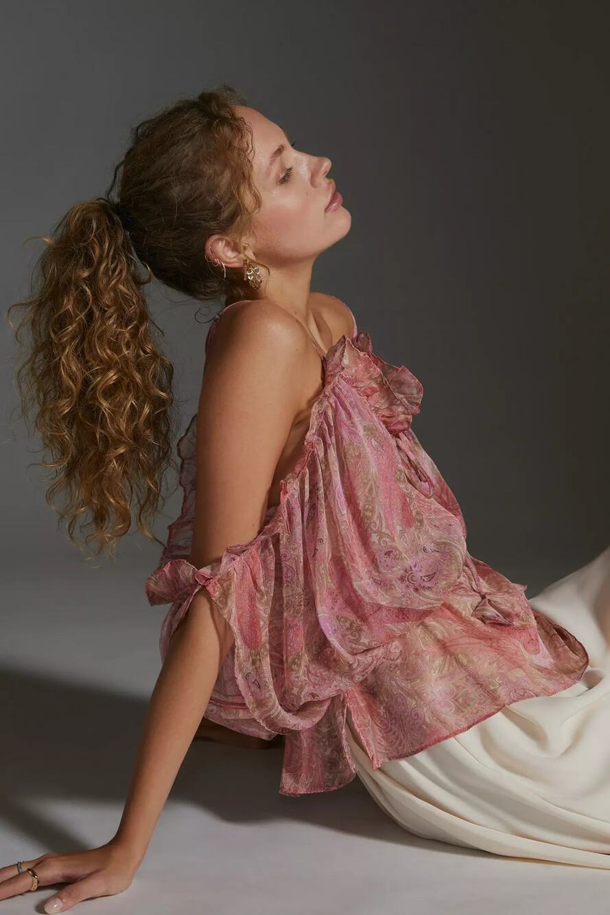 New Anthropologie x MISA Farideh Top $285 X-SMALL Pink Paisley